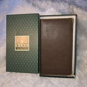 Gucci Vintage Brown Leather Long Bifold RARE Find Men's Breast Pocket Wallet